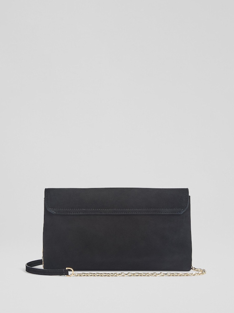 Bolsa clutch larga LK Bennett Aria em camurça com aba curva - Imagem 2 de 3