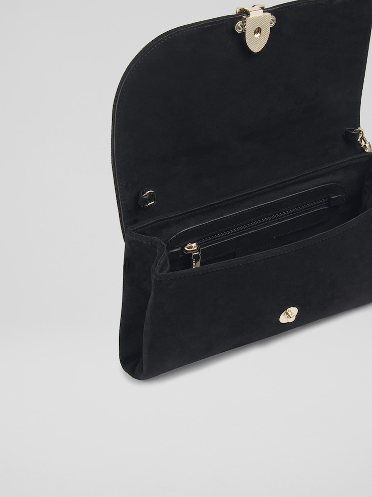 Bolsa clutch larga LK Bennett Aria em camurça com aba curva - Imagem 3 de 3