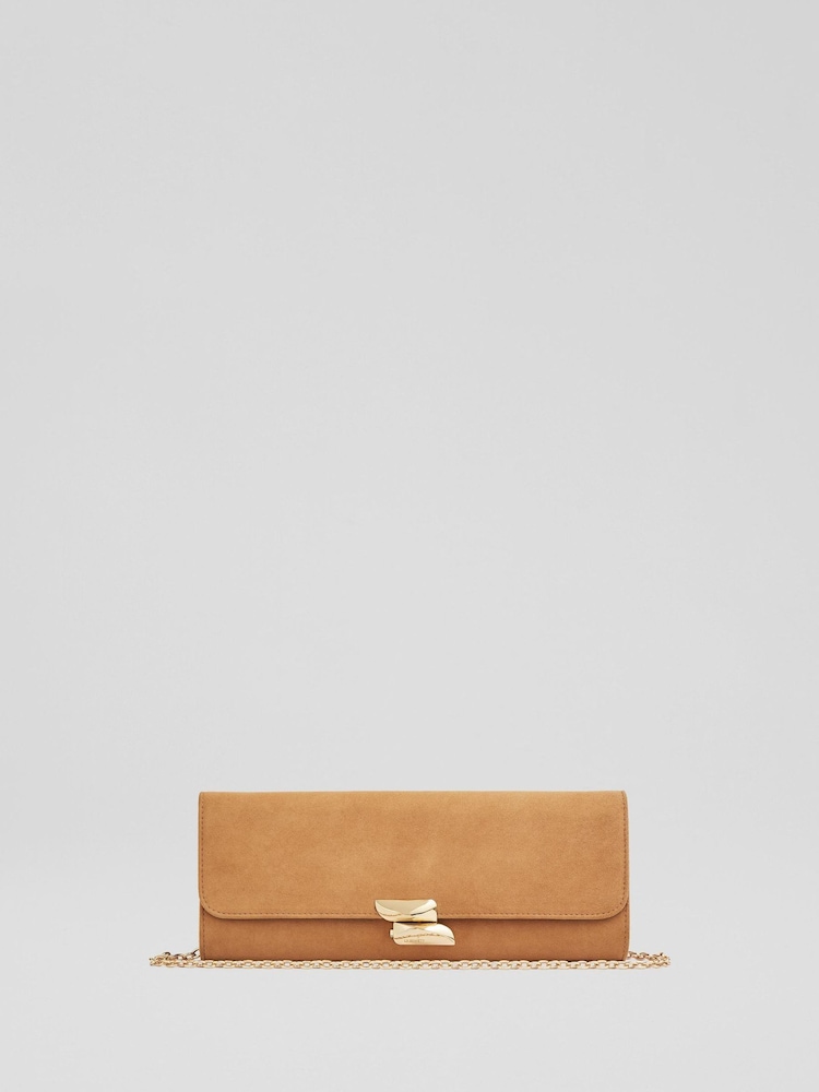 LK Bennett Florence Suede Curve Flap Clutch Bag - Bild 1 von 3