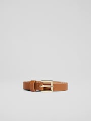 LK Bennett Clover Leather Square Buckle Belt - Imagen 1 de 2