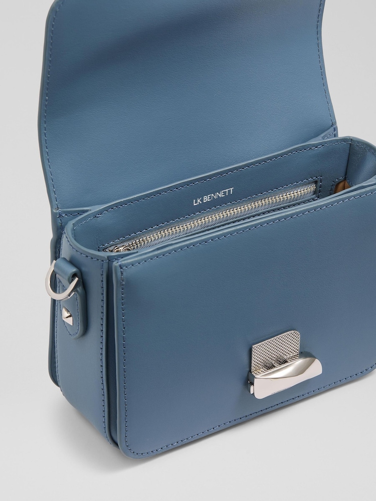 LK Bennett Blue Frankie Smooth Leather Core Cross-Body Bag - Image 3 of 6