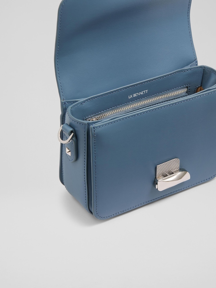 LK Bennett Blue Frankie Smooth Leather Core Cross-Body Bag - Image 4 of 6