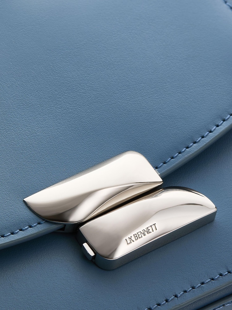 LK Bennett Blue Frankie Smooth Leather Core Cross-Body Bag - Image 6 of 6
