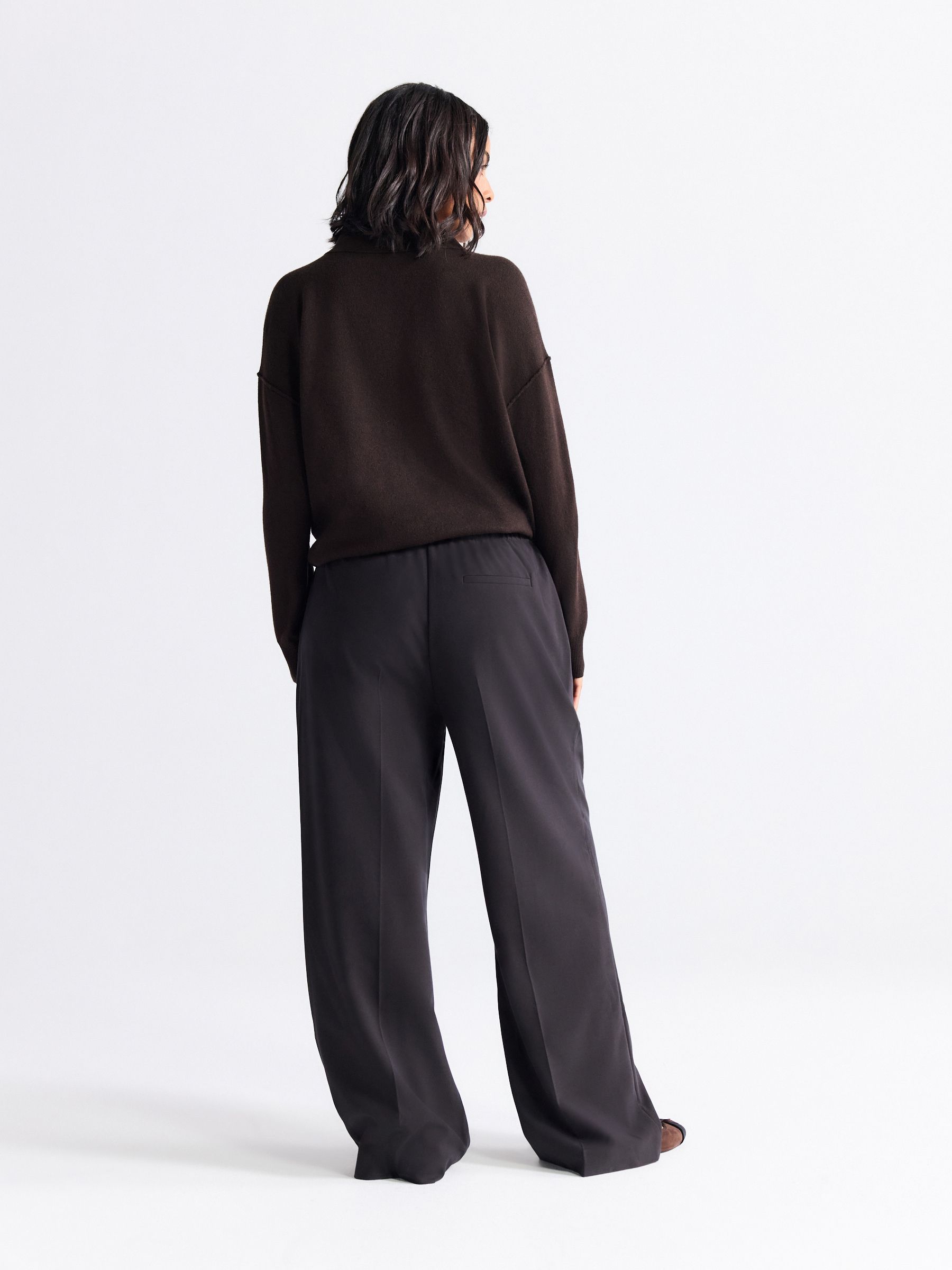 Buy Chocolate Brown Drawstring Waist Tie Front Wide Leg Trousers