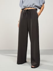 Brown Charcoal Drawstring Waist Tie Front Wide Leg Trousers - Image 3 of 8