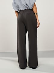 Brown Charcoal Drawstring Waist Tie Front Wide Leg Trousers - Image 4 of 8