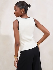 Lipsy Monochrome Tipped Button Knitted Ribbed Vest Top - Image 4 of 4