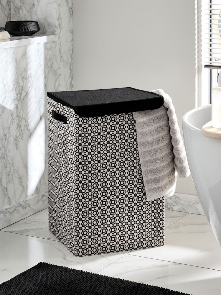 Black/White Geo Laundry Basket - Image 2 of 5 Black/White Geo Laundry Basket - Image 2 of 5