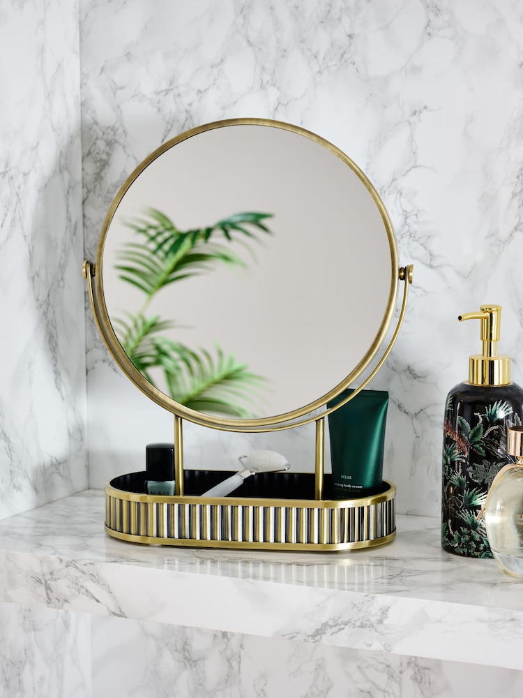 Gold Rib 5x Magnification Round Dressing Table Mirror - Image 1 of 3 Gold Rib 5x Magnification Round Dressing Table Mirror - Image 1 of 3