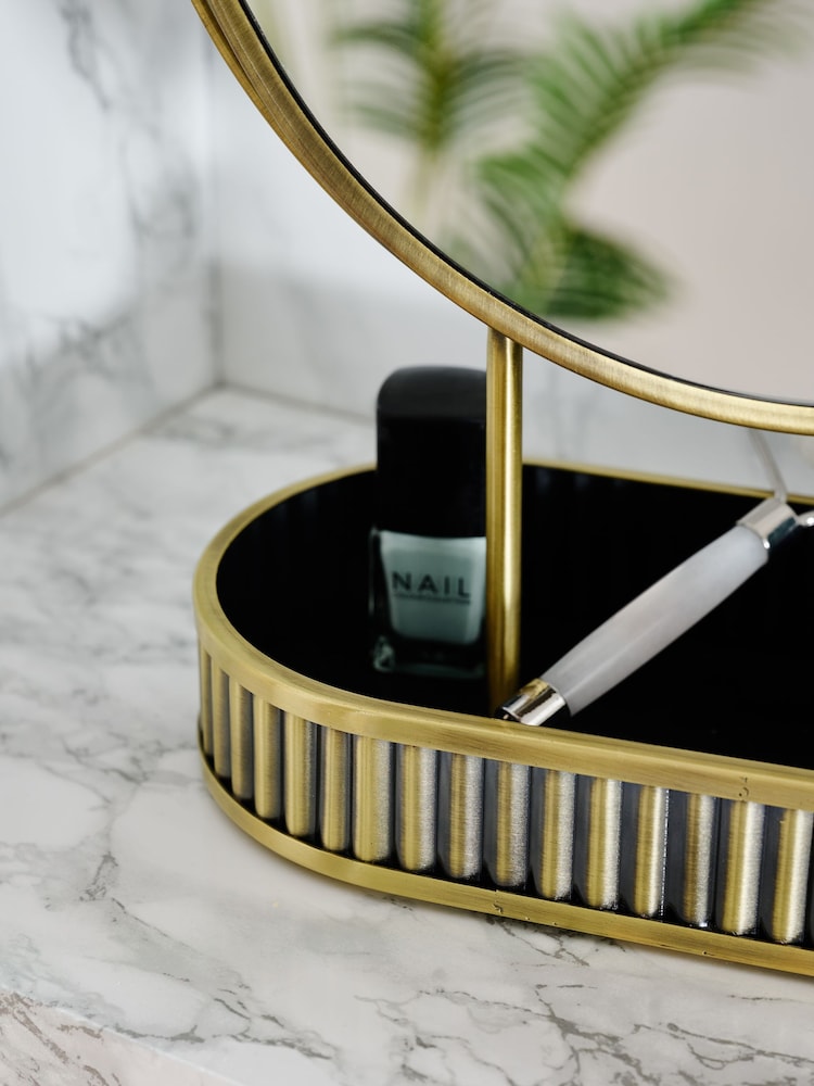 Gold Rib 5x Magnification Round Dressing Table Mirror - Image 2 of 3