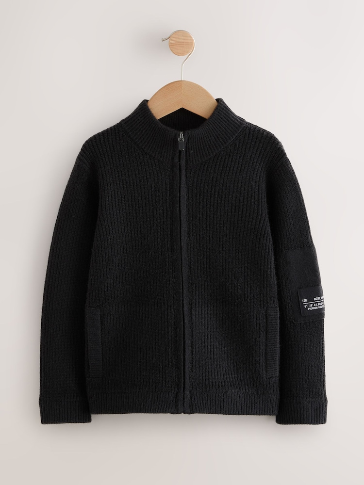 Black Utility Zip Through Knitted Cardigan (3-16yrs) - Image 1 of 8