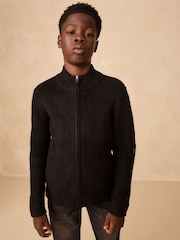 Black Utility Zip Through Knitted Cardigan (3-16yrs) - Image 6 of 8