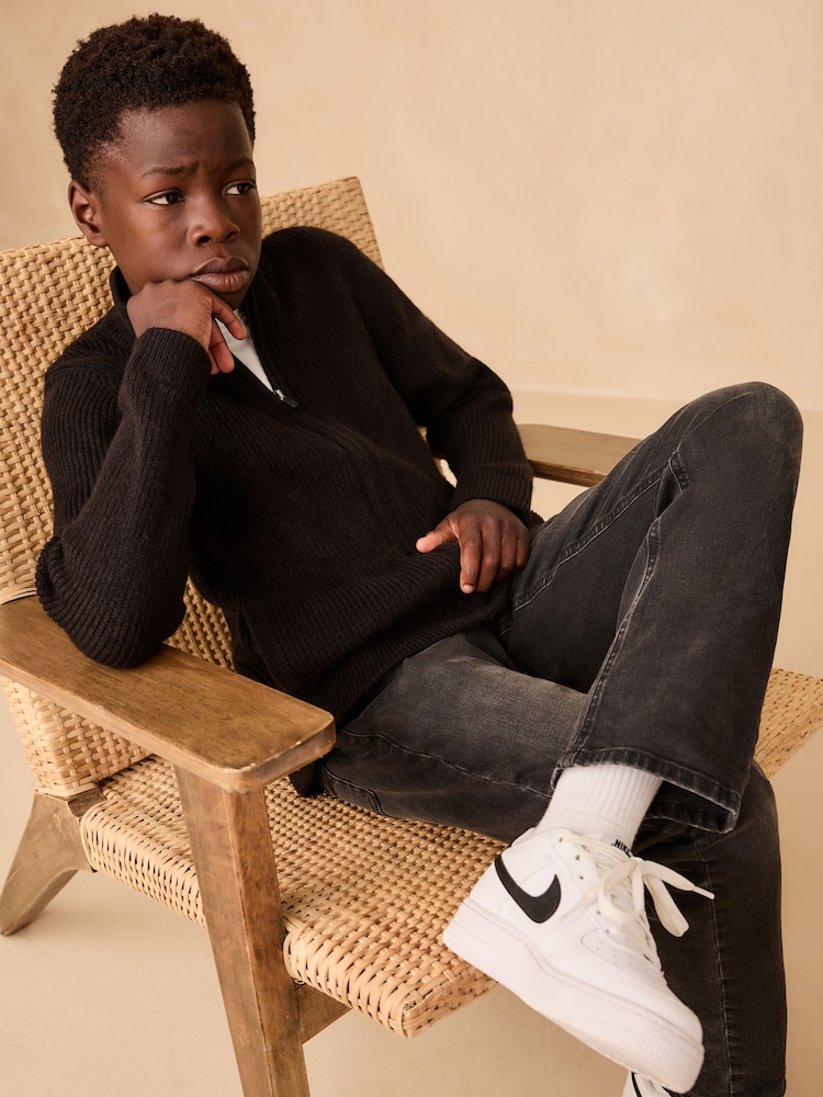 Black Utility Zip Through Knitted Cardigan (3-16yrs) - Image 8 of 8