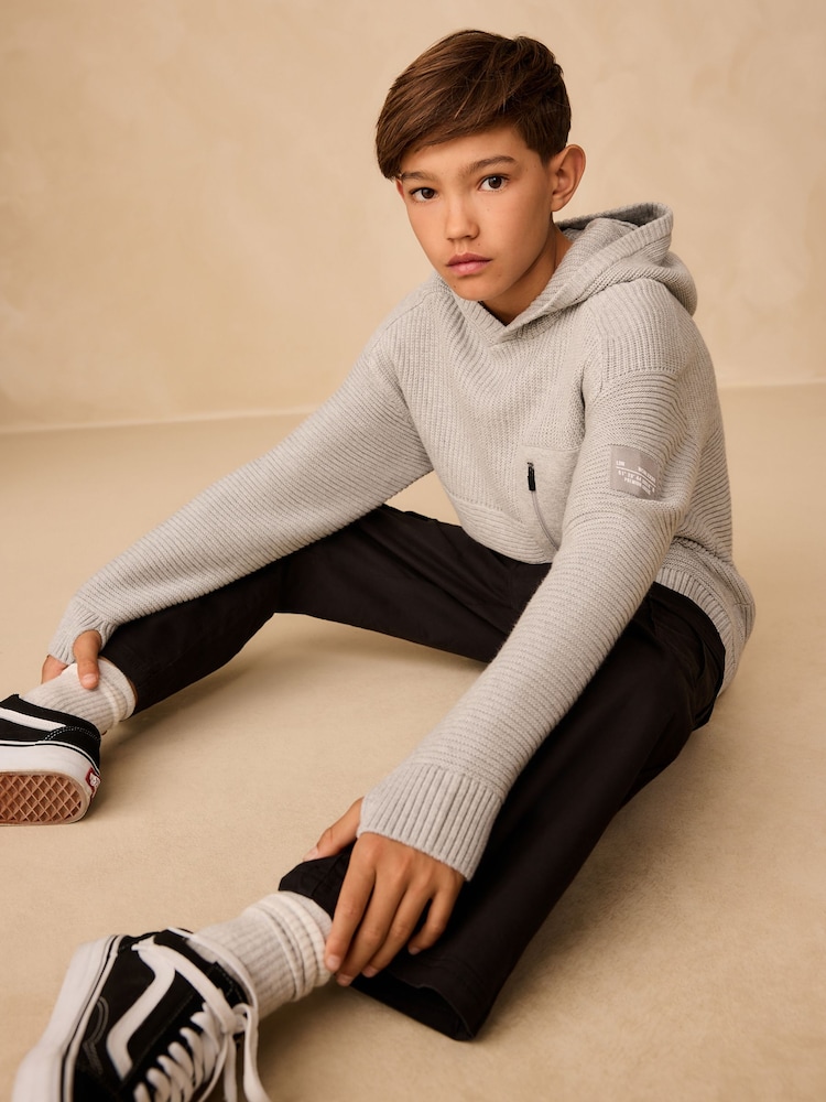 Grey Utility Knitted Hoodie (3-16yrs) - Image 2 of 7 Grey Utility Knitted Hoodie (3-16yrs) - Image 2 of 7