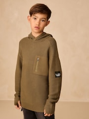 Khaki Green Utility Knitted Hoodie (3-16yrs) - Image 1 of 11