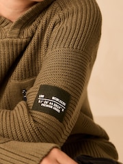 Khaki Green Utility Knitted Hoodie (3-16yrs) - Image 4 of 11