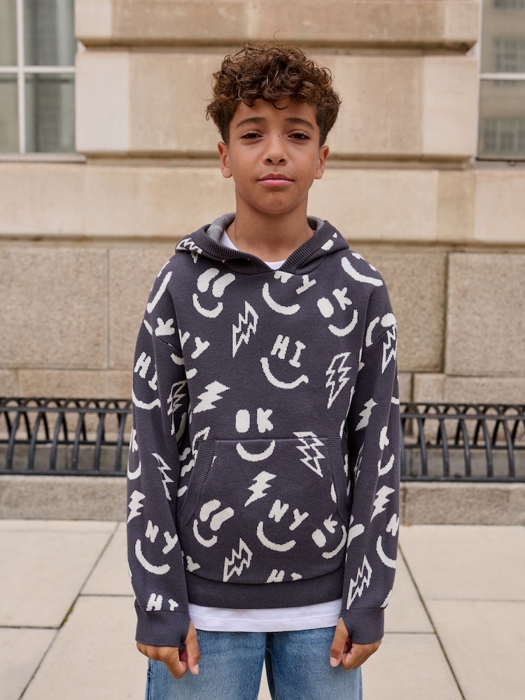 Schwarz/Weiß/Figur - Strick-Hoodie (3–16Jahre) - Bild 1 von 8