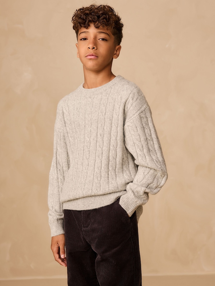 Grey Cable Knit Crew Neck Jumper (3-16yrs) - Image 1 of 8