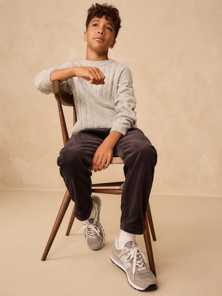 Grey Cable Knit Crew Neck Jumper (3-16yrs) - Image 2 of 8