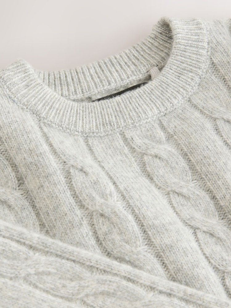Grey Cable Knit Crew Neck Jumper (3-16yrs) - Image 8 of 8 Grey Cable Knit Crew Neck Jumper (3-16yrs) - Image 8 of 8