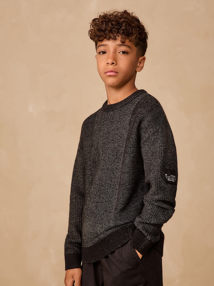 Black Utility Knitted Crew Neck Jumper (3-16yrs) - Image 1 of 8