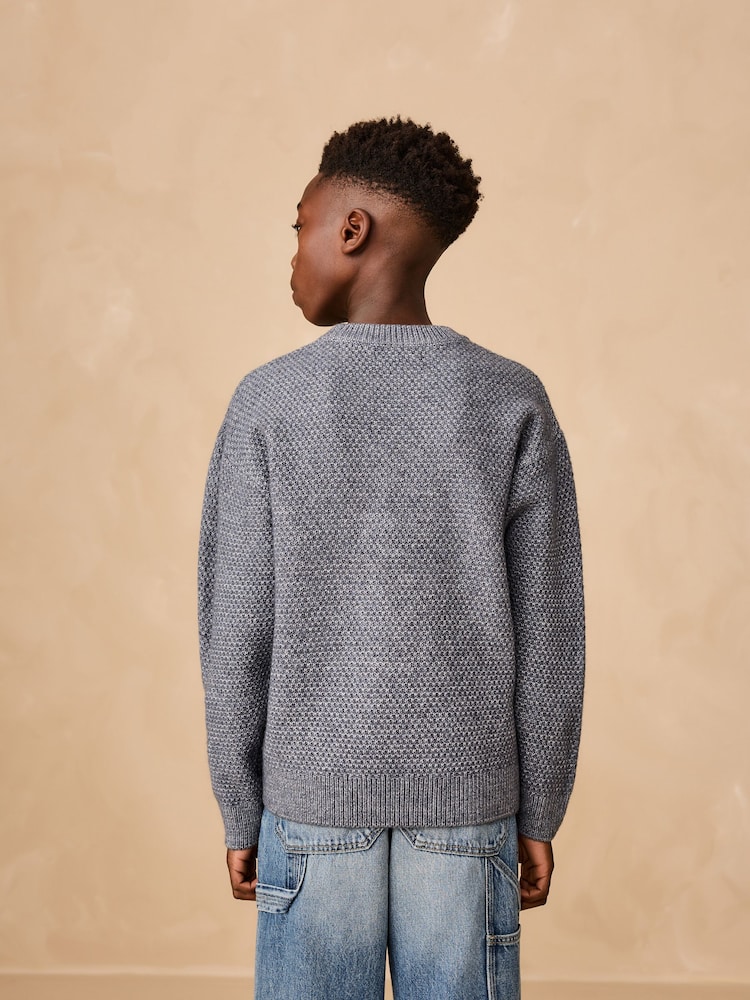 Blue Textured Knitted Crew Neck Jumper (3-16yrs) - Image 2 of 8