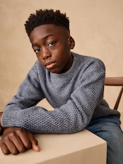 Blue Textured Knitted Crew Neck Jumper (3-16yrs) - Image 3 of 8