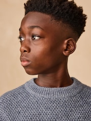 Blue Textured Knitted Crew Neck Jumper (3-16yrs) - Image 4 of 8