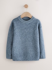 Blue Textured Knitted Crew Neck Jumper (3-16yrs) - Image 5 of 8