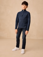 Navy Blue Knitted Zip Neck Jumper (3-16yrs) - Image 2 of 7