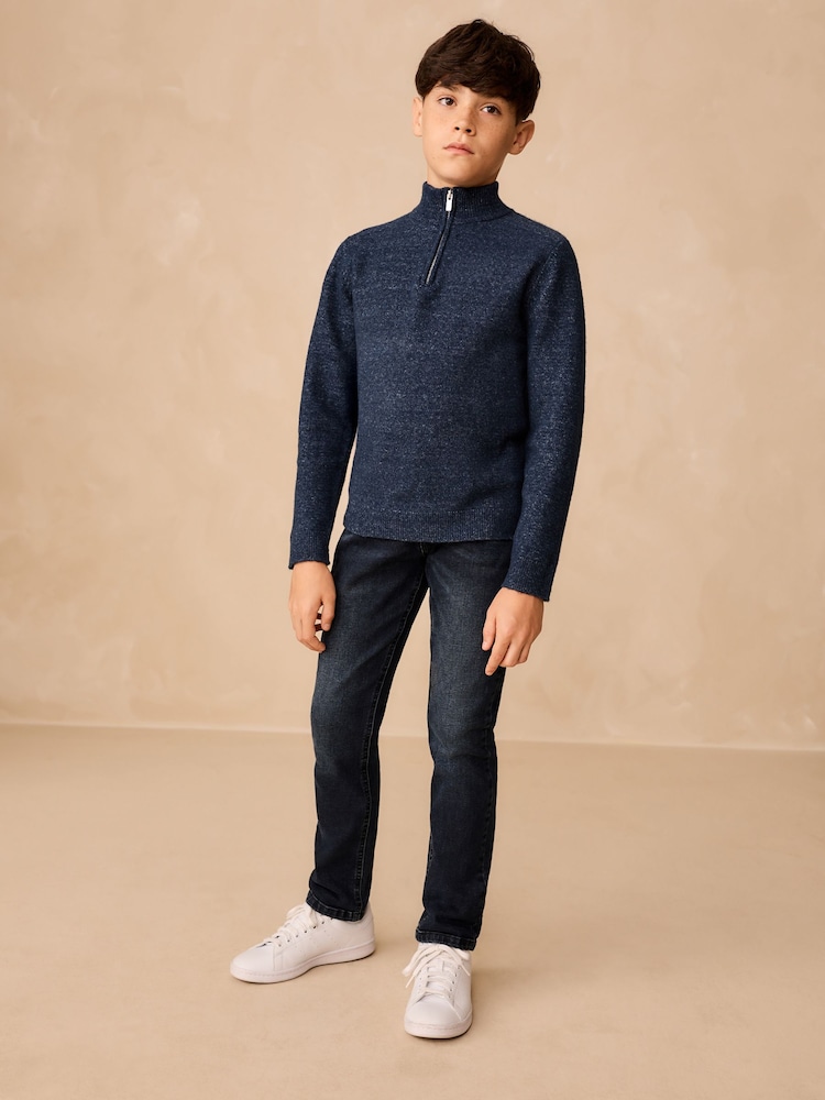 Navy Blue Knitted Zip Neck Jumper (3-16yrs) - Image 2 of 7