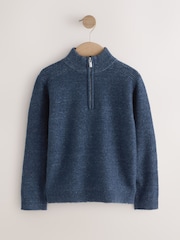 Navy Blue Knitted Zip Neck Jumper (3-16yrs) - Image 4 of 7