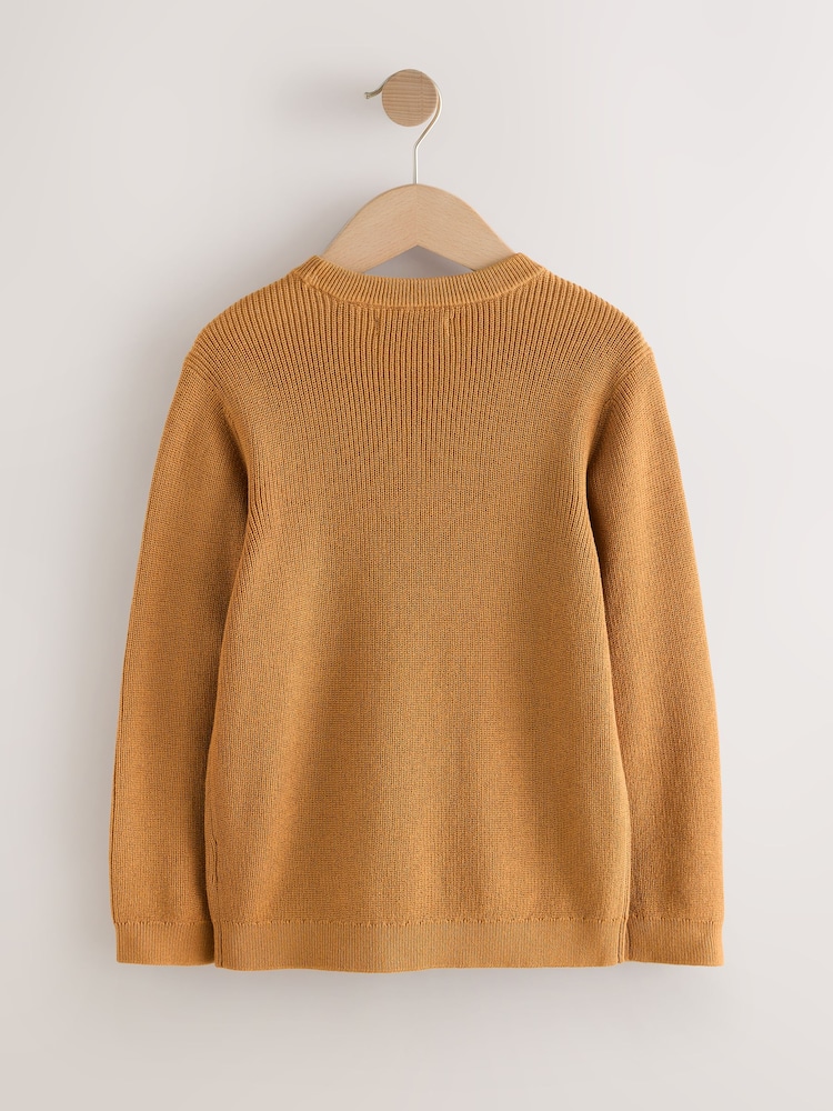 Tan Brown With Stag Cotton Crew Neck Knitted Jumper (3-16yrs) - Image 2 of 4