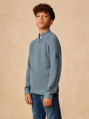 Blue Utility Zip Neck Knitted Jumper (3-16yrs) - Image 1 of 8