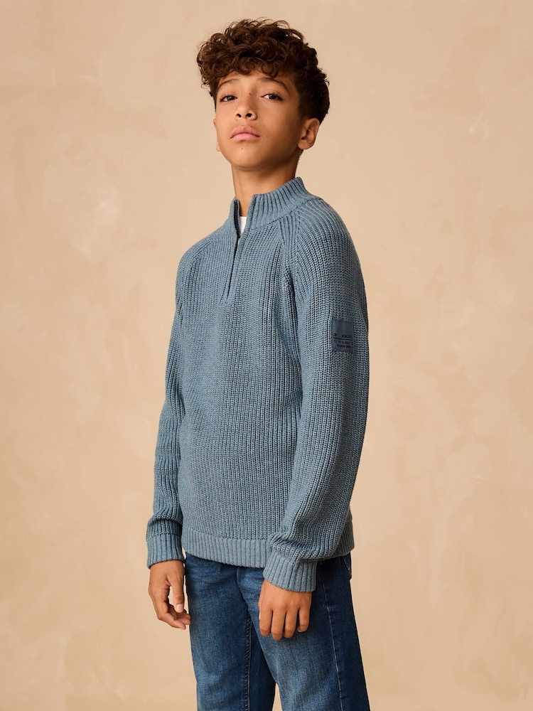 Blue Utility Zip Neck Knitted Jumper (3-16yrs) - Image 1 of 8