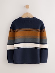 Navy Blue Colourblock Stripe Crew Neck Knitted Jumper (3-16yrs) - Image 2 of 4