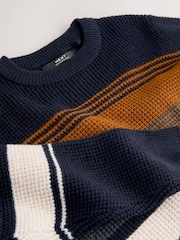 Navy Blue Colourblock Stripe Crew Neck Knitted Jumper (3-16yrs) - Image 3 of 4