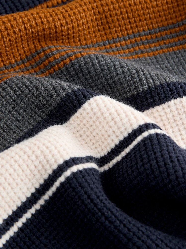 Navy Blue Colourblock Stripe Crew Neck Knitted Jumper (3-16yrs) - Image 4 of 4