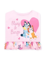 Character Pink Heart Bluey Long Sleeve 100% Cotton Dress - Image 3 of 10