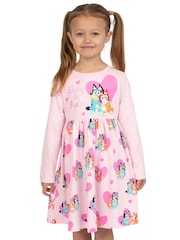 Character Pink Heart Bluey Long Sleeve 100% Cotton Dress - Image 7 of 10