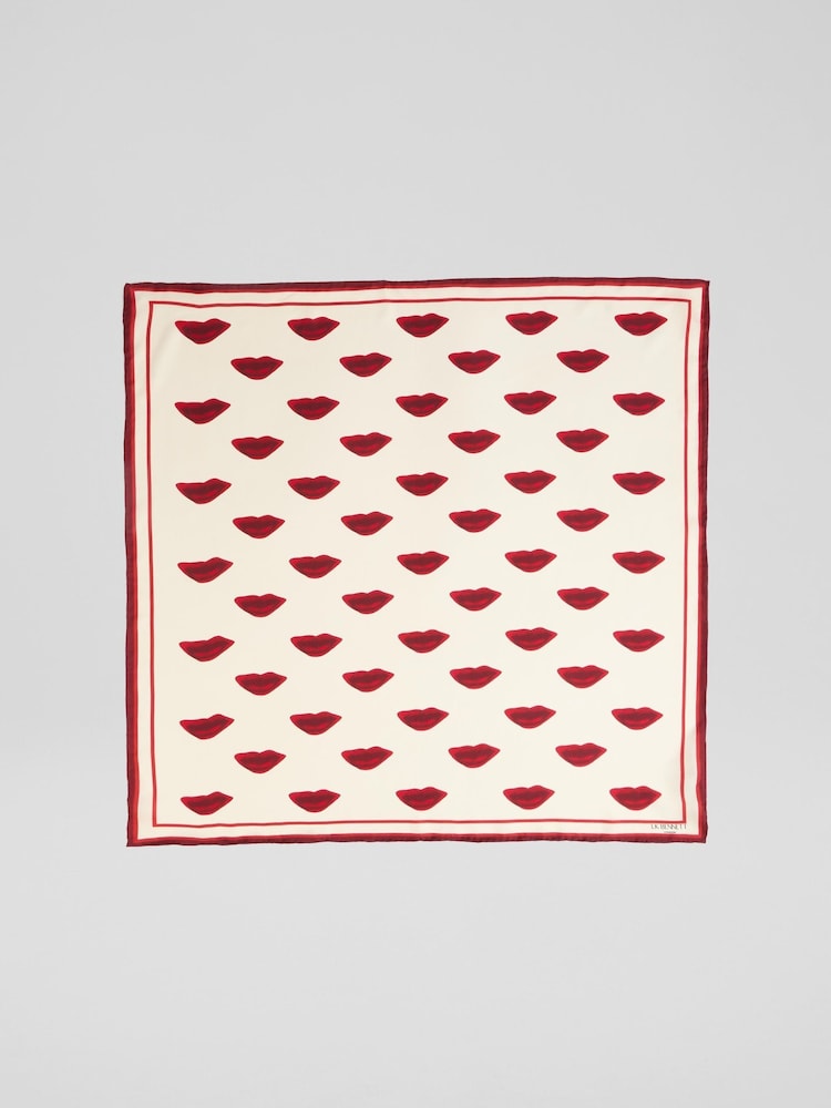 LK Bennett Natural Multi Lips Silk Scarf - Image 2 of 2