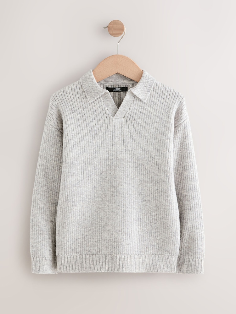 Grey Trophy Neck Knitted Jumper (3-16yrs) - Image 1 of 4