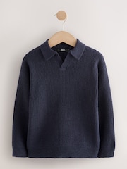 Navy Blue Trophy Neck Knitted Jumper (3-16yrs) - Image 1 of 4