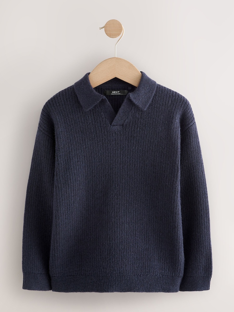 Navy Blue Trophy Neck Knitted Jumper (3-16yrs) - Image 1 of 4