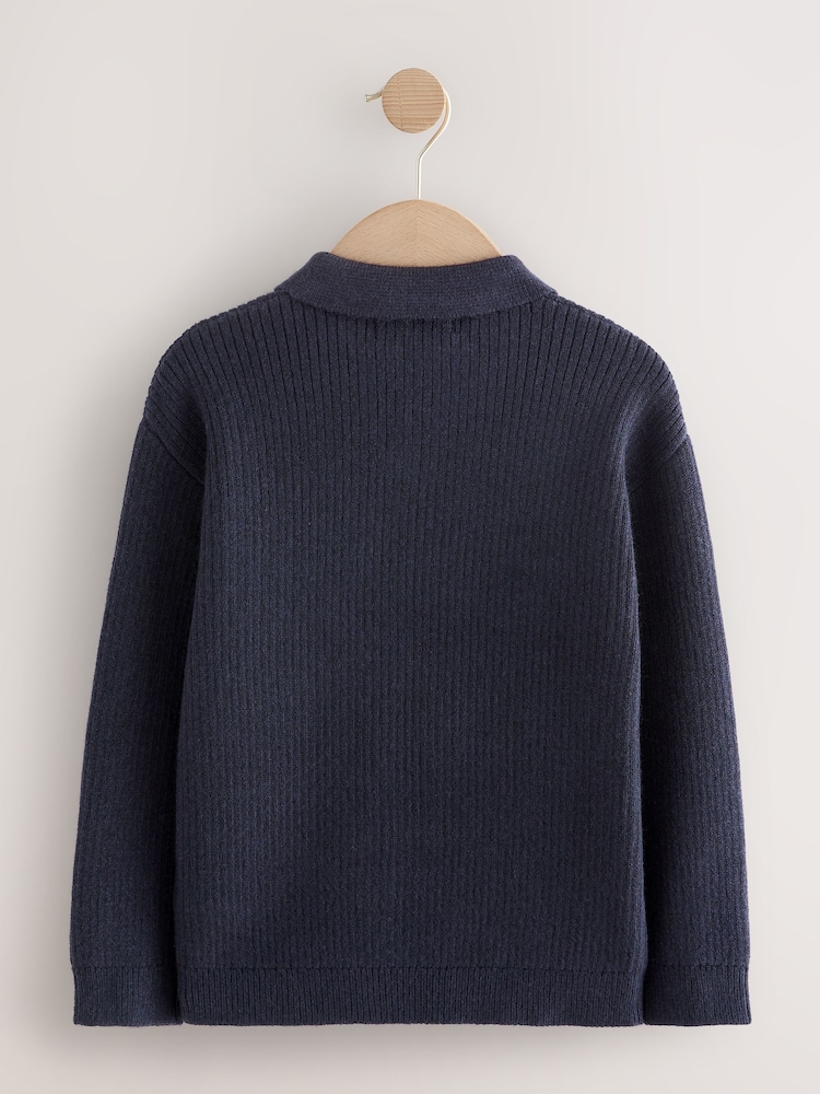 Navy Blue Trophy Neck Knitted Jumper (3-16yrs) - Image 2 of 4