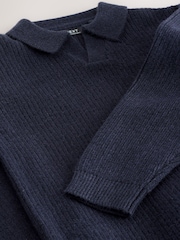 Navy Blue Trophy Neck Knitted Jumper (3-16yrs) - Image 4 of 4