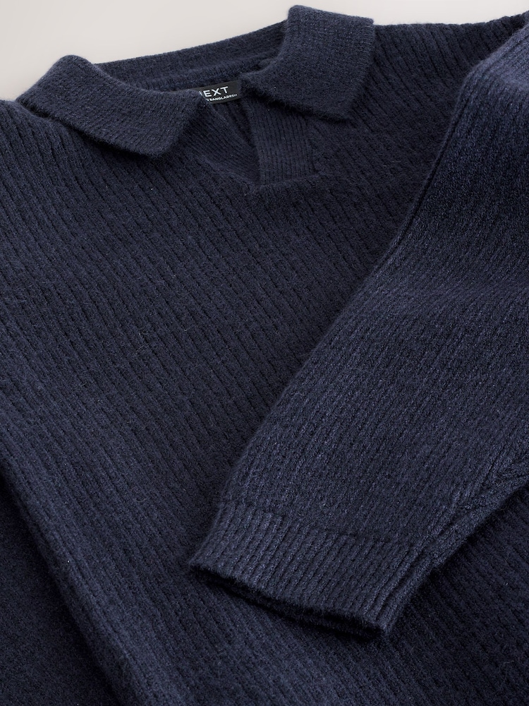Navy Blue Trophy Neck Knitted Jumper (3-16yrs) - Image 4 of 4