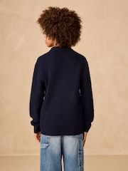 Navy Blue Knitted Button Neck Polo Shirt (3-16yrs) - Image 3 of 8