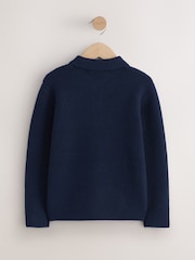 Navy Blue Knitted Button Neck Polo Shirt (3-16yrs) - Image 6 of 8