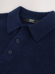 Navy Blue Knitted Button Neck Polo Shirt (3-16yrs) - Image 7 of 8